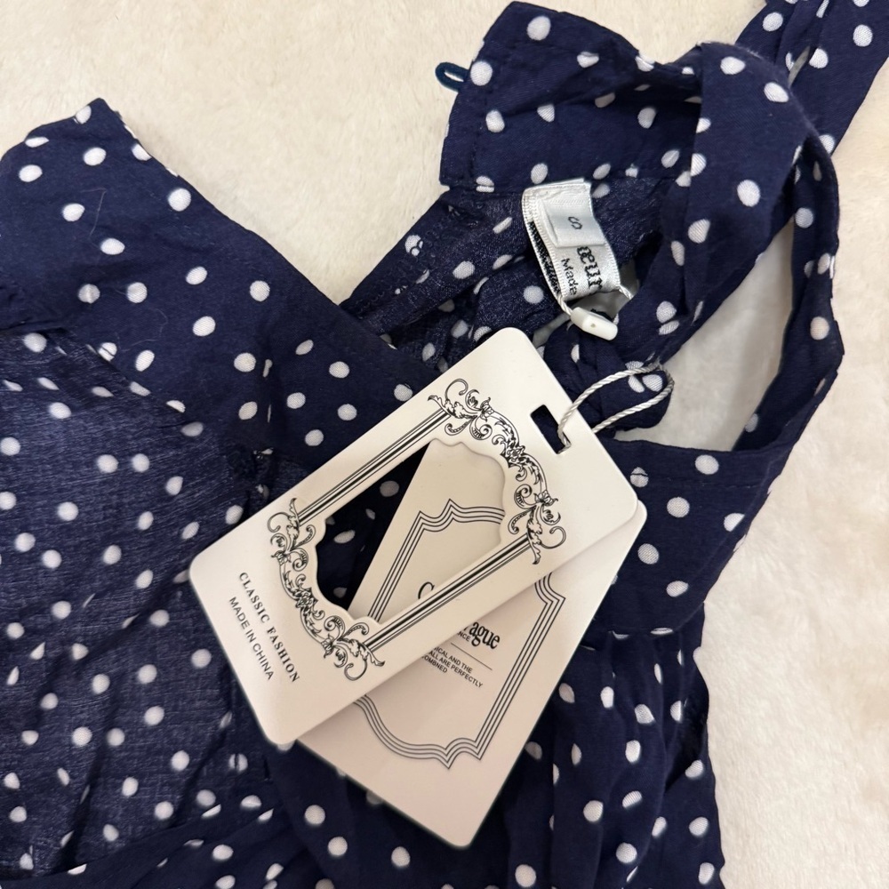 Dark Blue Polka Dots Dress - Picture 3 of 4